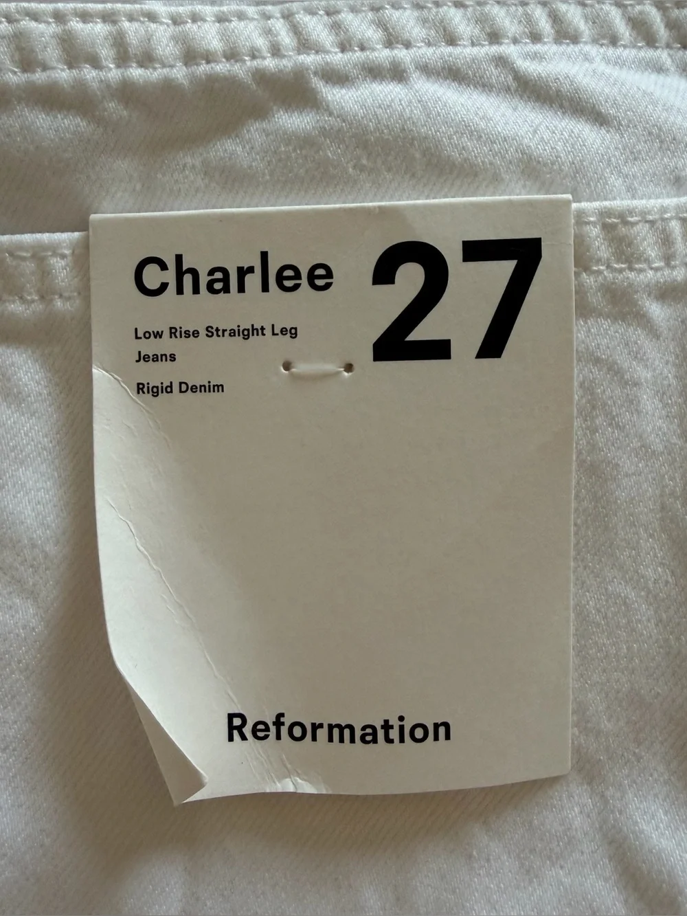 Reformation White Charlee Low Rise Straight Leg Jeans NWT 27